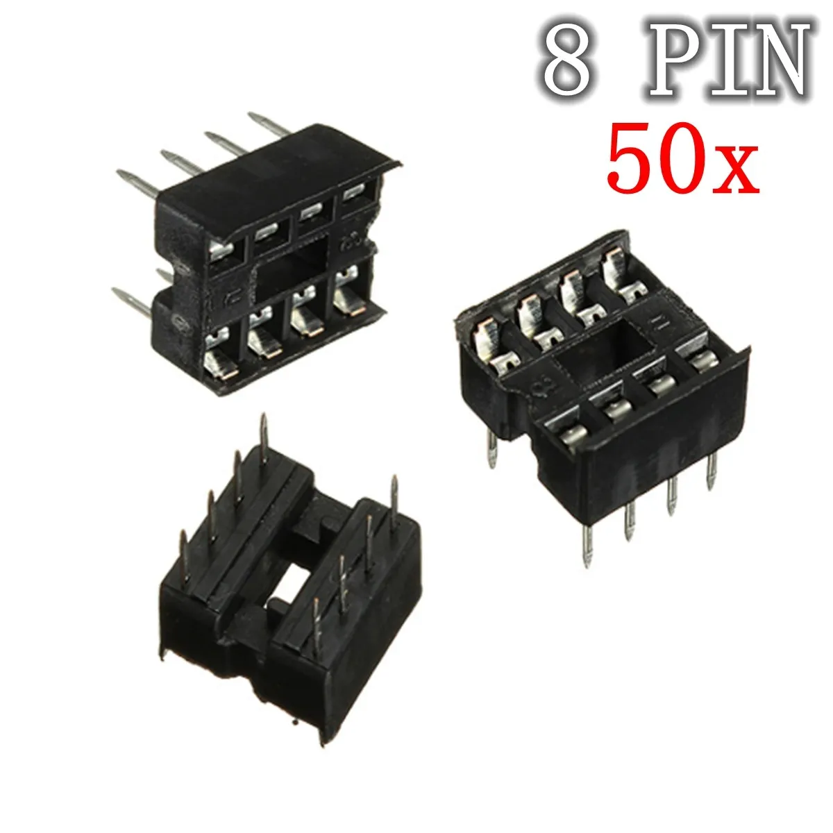 50Pcs 8 Pins Socket For ICs DIP Sockets Adaptor Solder Type 2.54mm Wide