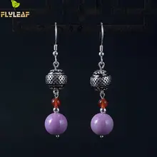 Flying Visit Nyata 925 Sterling Perak 100% Batu Alam Akik Merah Ungu Mika Drop Anting-Anting untuk Wanita Perhiasan untuk Wanita vintage(China)