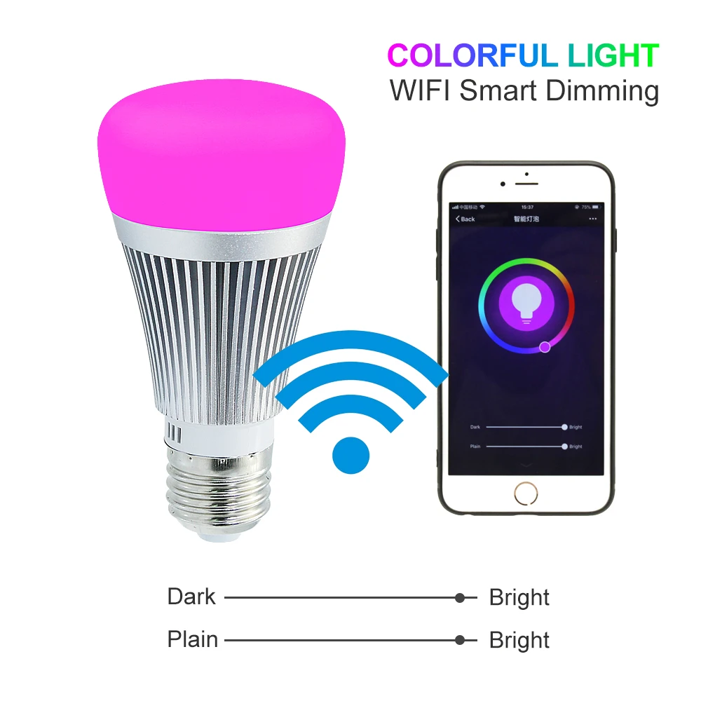 

Led Smart RGB Bulb RGBW WIFI Lamp 2.4G Dimmable 7W E27 LED Wireless Light Bulb brightness colour Changing App Control