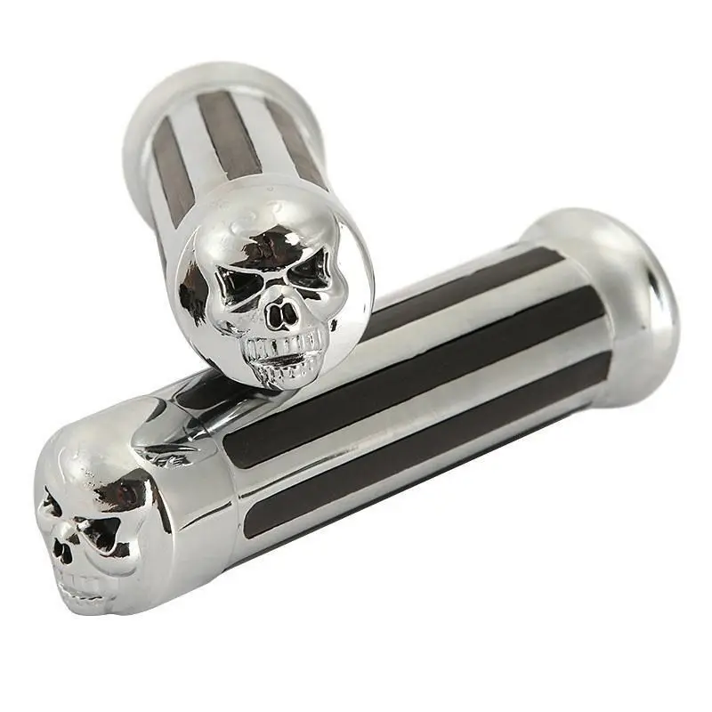 free shipping 7/8" Pair Chrome Aluminium Motorcycle Skull Hand Grips