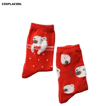 

[COSPLACOOL]2 Pairs Winter/Fall Women Cartoon Cute 3D Bear Socks Long-staple Cotton Women Sock Creative Calcetines Mujer