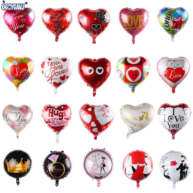 QGQYGAVJ 18 дюймов я люблю тебя круглый сердце воздушный шар алюминиевый шарик День рождения Свадебные шары для украшения оптовая продажа