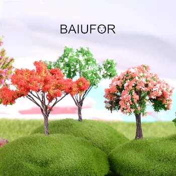 

BAIUFOR Simulation Plant Miniatures Christmas Tree Maple Willow Pine Flower Tree DIYTerrarium Figurines Mini Garden Decor