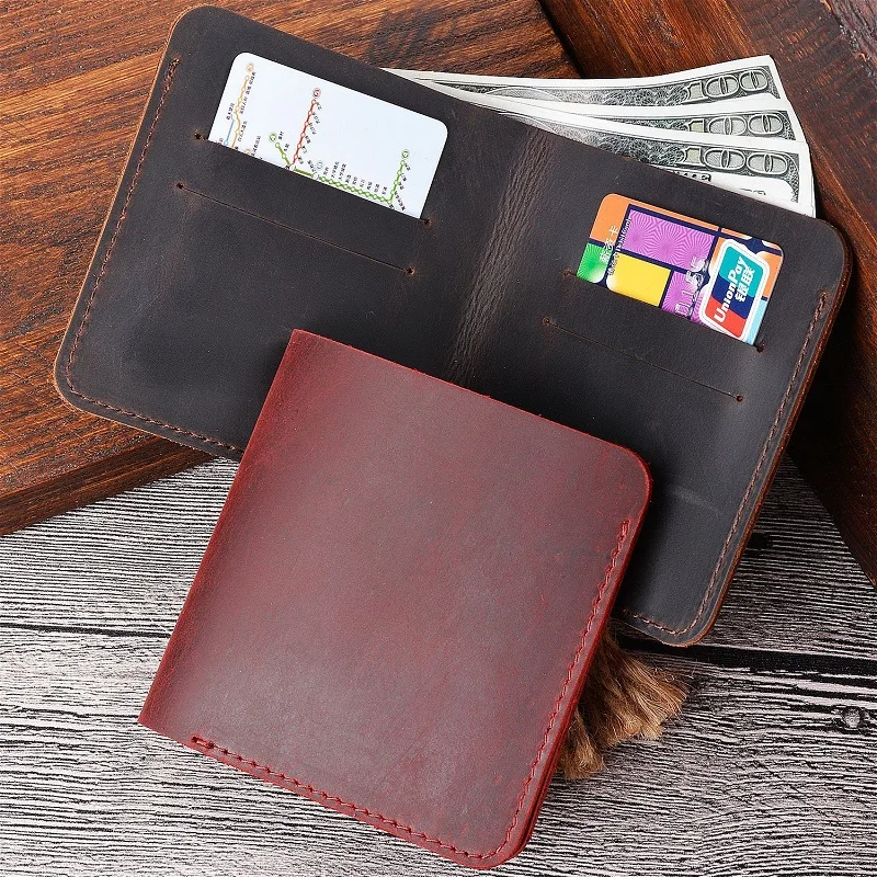 

Crazy Horse Leather Men Wallets Business Casual Short Cow Leather Wallet With 4 Card Holder 1 Cash Holder