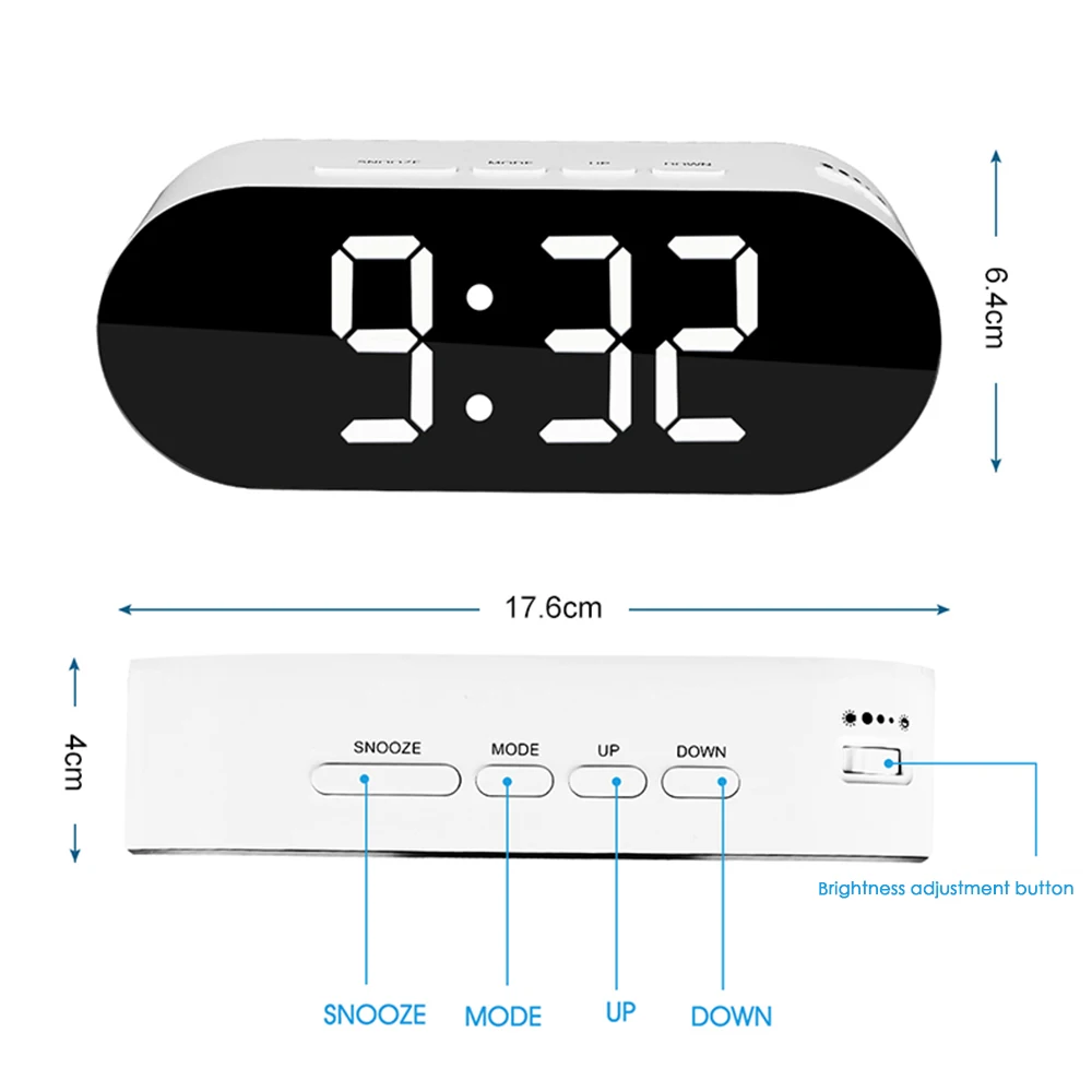 Светодиодный зеркальный будильник, часы, цифровой Повтор, настольные часы, будильник, светильник, электронный, большое время, отображение температуры, украшение для дома часы