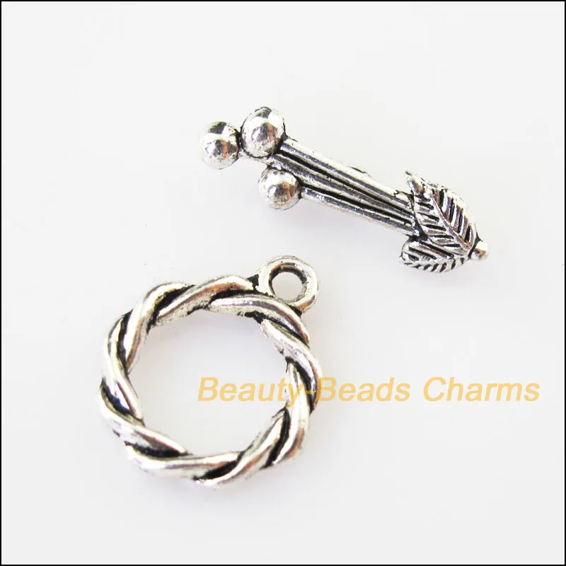 

Fashion 10Sets Tibetan Silver Leaf Round Circle Bracelet Toggle Clasps Connectors