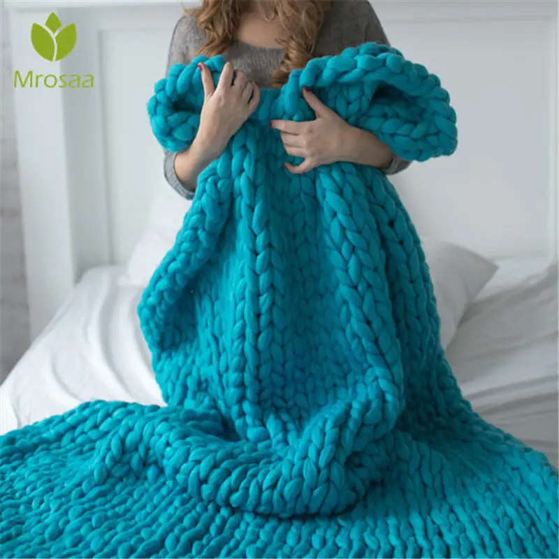 Hot Soft Thick Line Giant Yarn Knitted Blanket CrochetLlinen Soft Knitting Blankets Hand Weaving