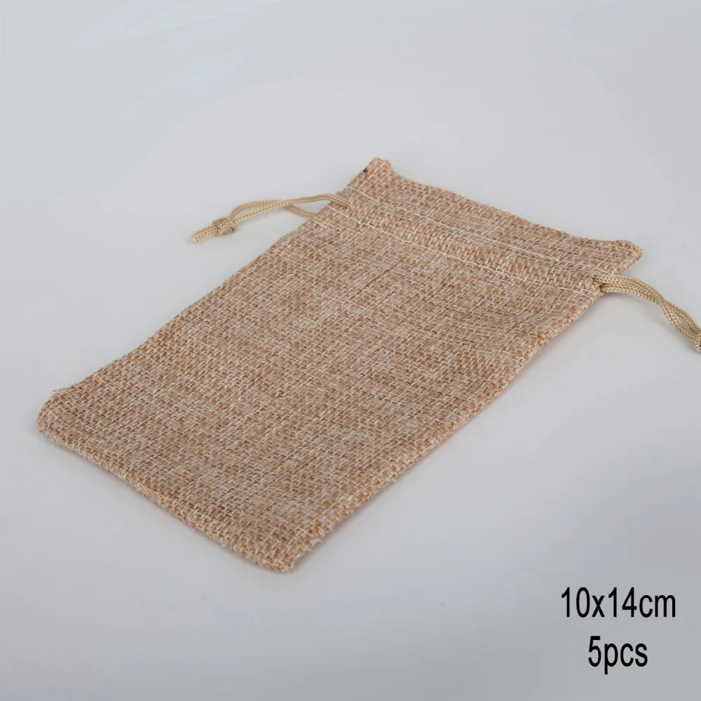 5PCS Natural Burlap Hessia Jute Cotton Linen Gift Bags Wedding Party Favor Holder Drawstring Jewelry Muslin Christmas Pouch