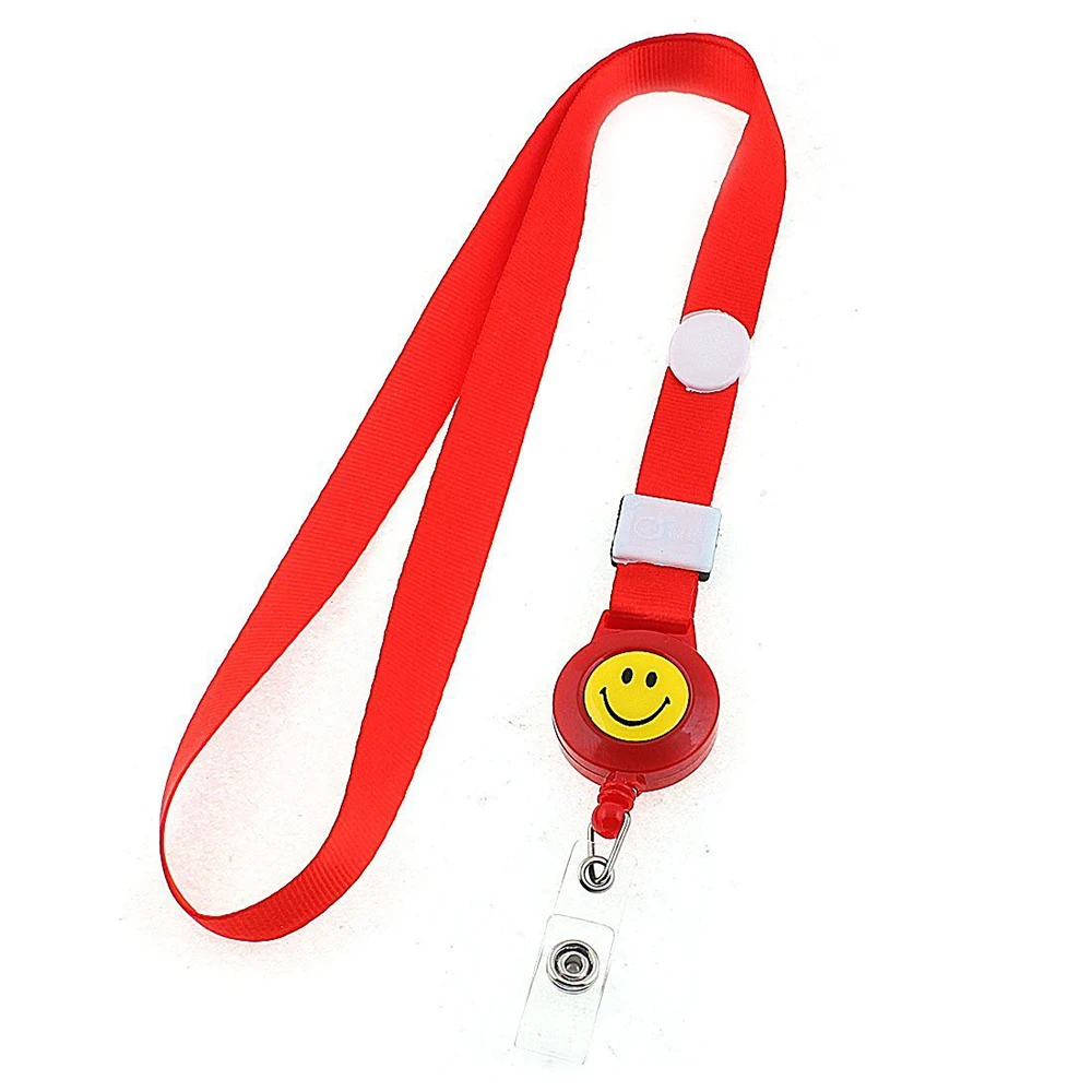 New Smiley Face Lanyard Pattern Badge Holder Neck Strap Office Identification Card, Red Color