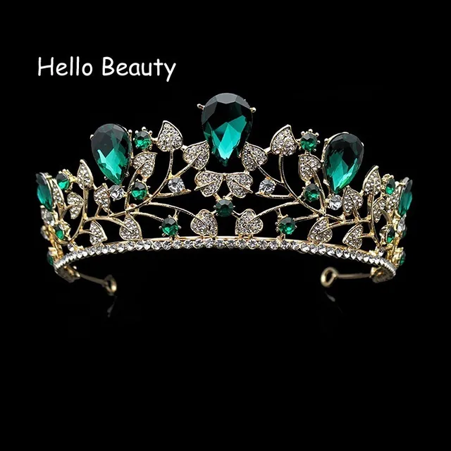 European Beauty Trendy Rhinestone Green Crowns Crystal Prom European Beauty Trendy Rhinestone Green Crowns Crystal Prom Bridal Hair Accessories Gold Wedding Tiaras For