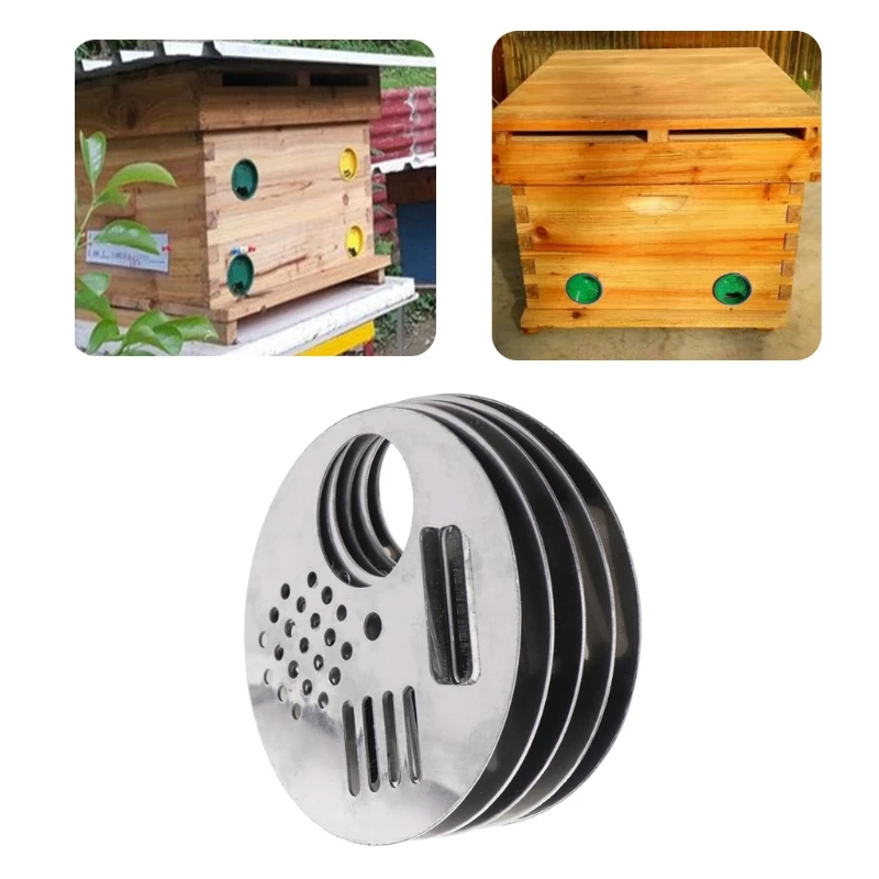 

5Pcs Bee Box Door Cage Stainless Steel Round Hive Hole Beekeeping Nest Equipment Bee Box Door