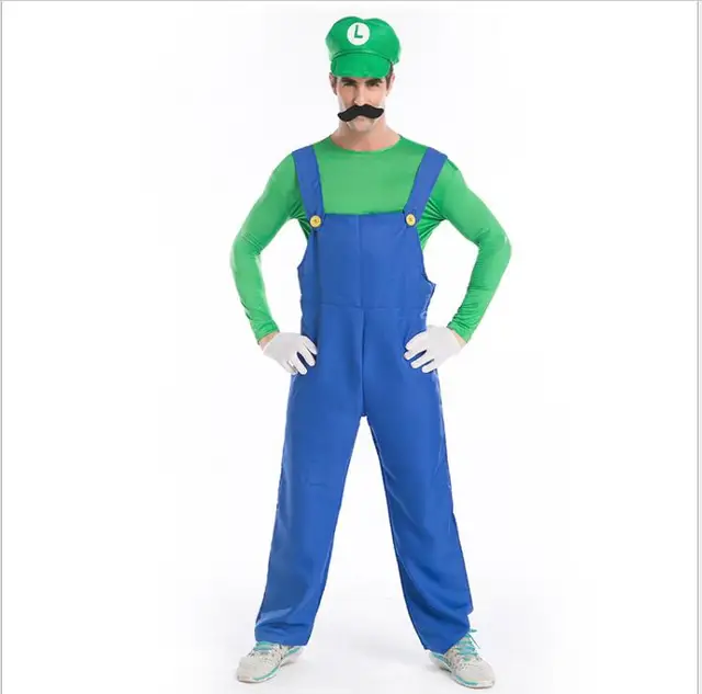 halloween costumes men super mario luigi brothers plumber costume jumpsuit fancy cosplay clothing for adult men
