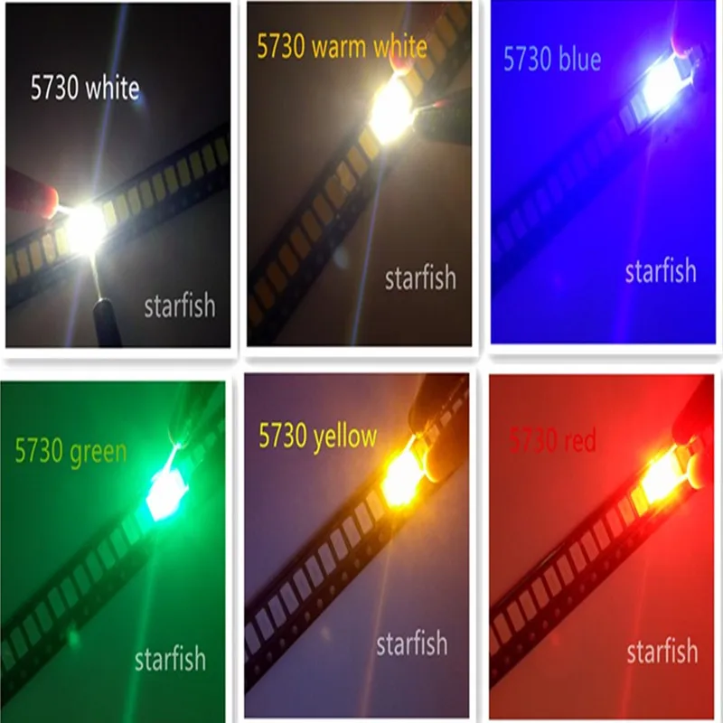 Бесплатная доставка 100pcs led SMD 5730/5630 белый W/синий/красный/желтый/зеленый/теплый