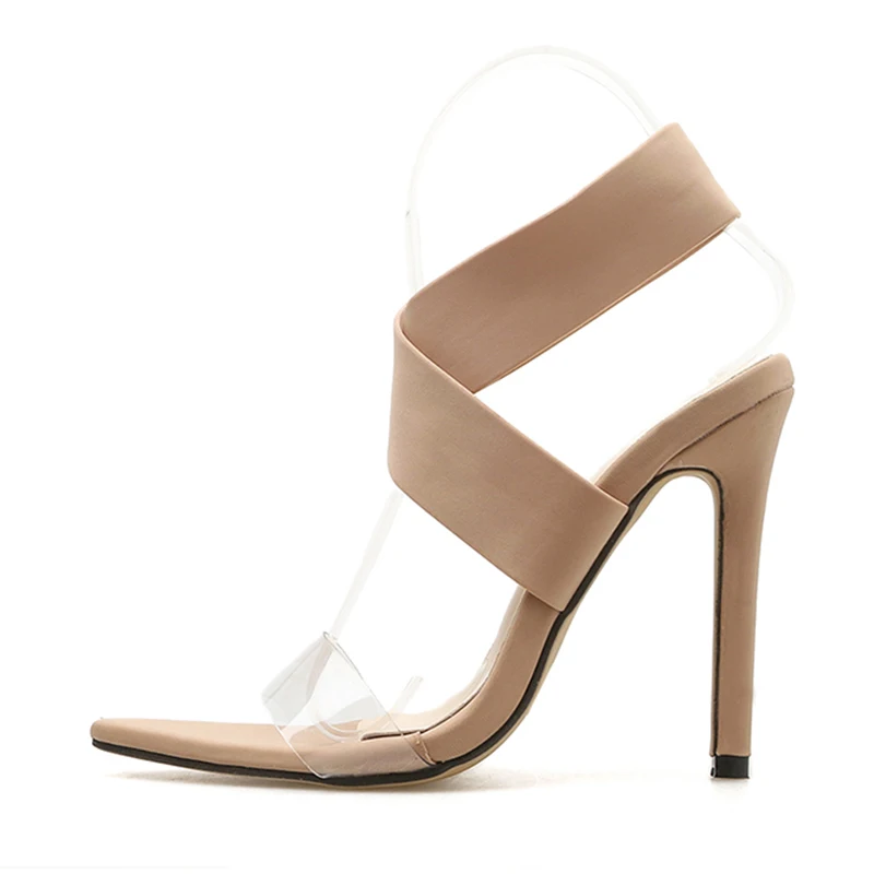 Sexy On Beige black Klar Sandalen Heels Slip Toe Stretch Neue Party Peep Pvc red Frauen Hohe Sommer Wrap Stoff Ankle Marke HpFS8w0Y