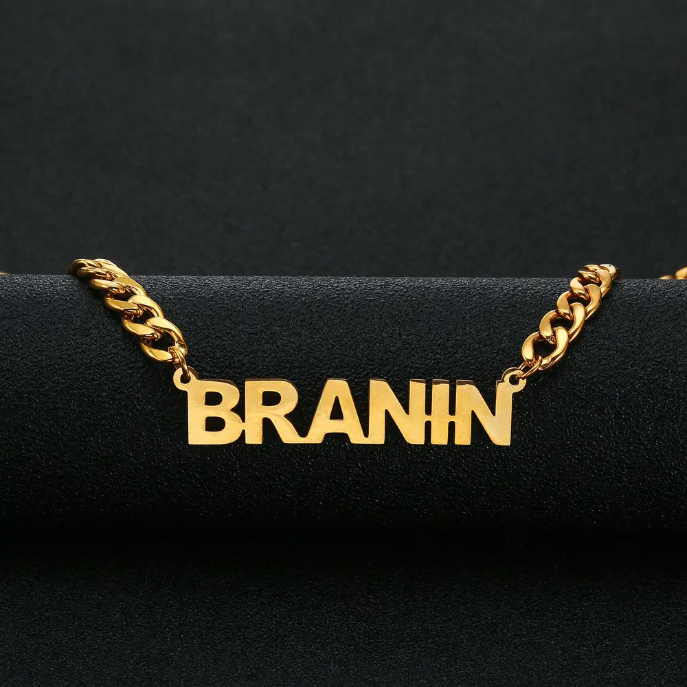Name Necklace Stainless Steel Choker Gold Color Personalized Nameplated Necklaces & Pendants