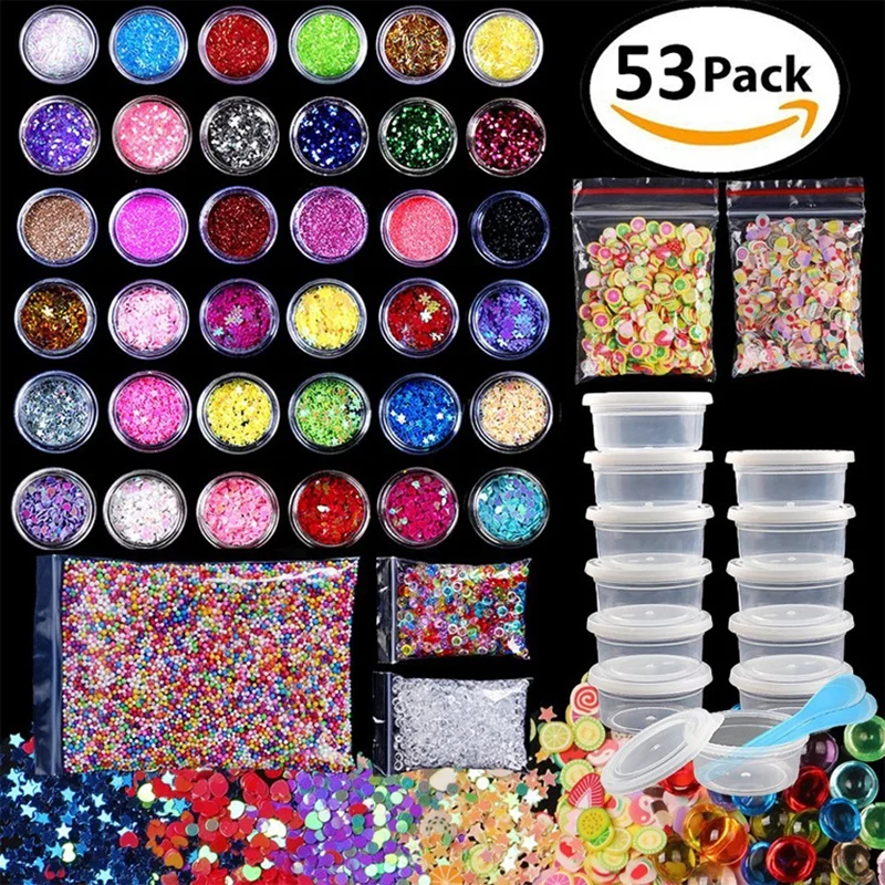 

Slime Chancellory Antistress 53pack DIY Foam Ball Flat Beads Glitter Soft Ceramic Tablets pp Box Set Child Education Toys Gifts