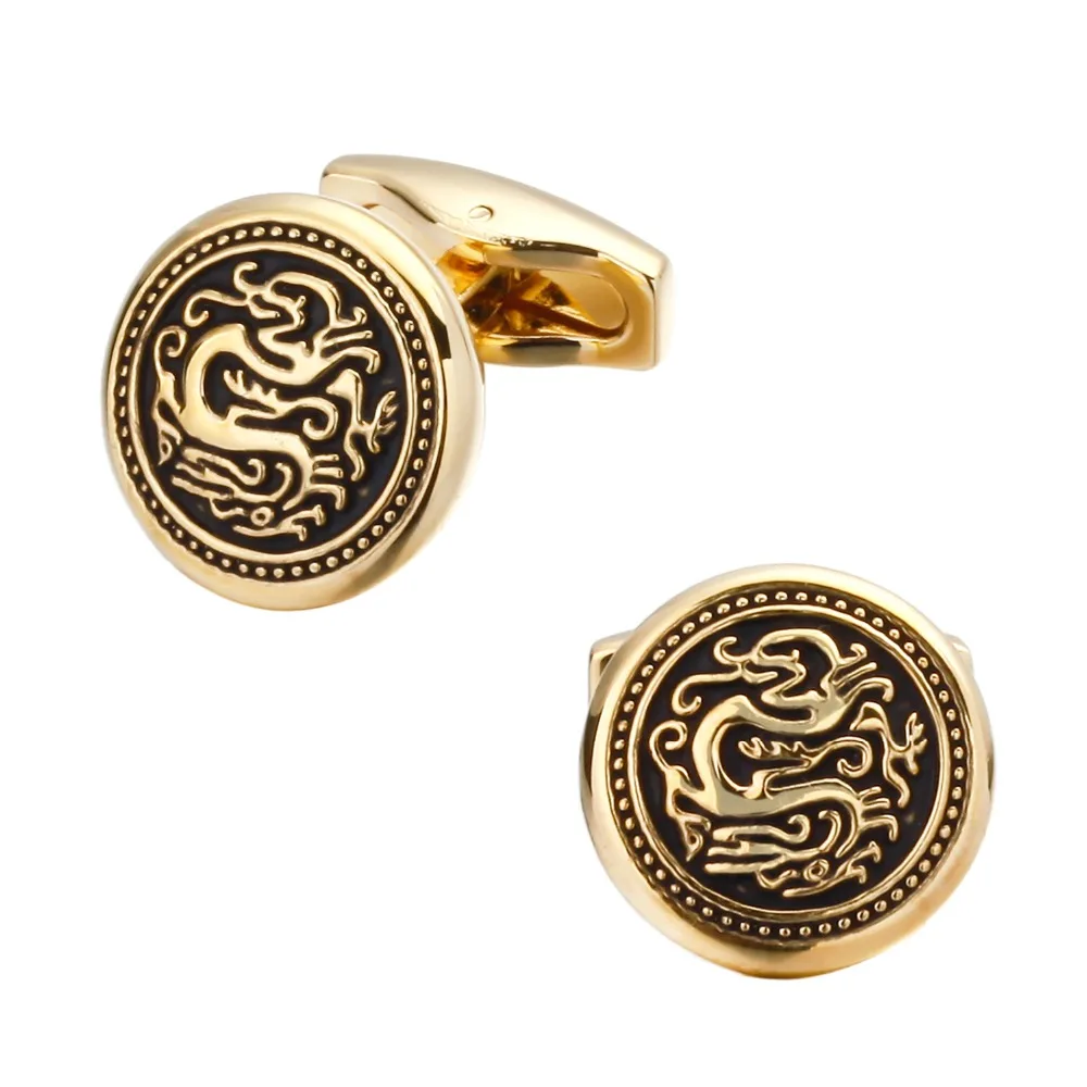 

Jewelry French shirt cufflink for mens Brand Chinese Dragon Cuff link Luxury Wedding Button Gold High Quality