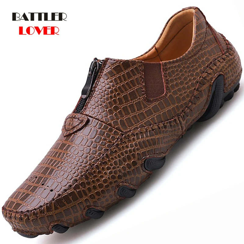 Men's Leather Casual Shoes Men Loafer Crocodile Genuine Leathers Moccasins Mens Loafers Leather Casual Boat Shoes Octopus Sole