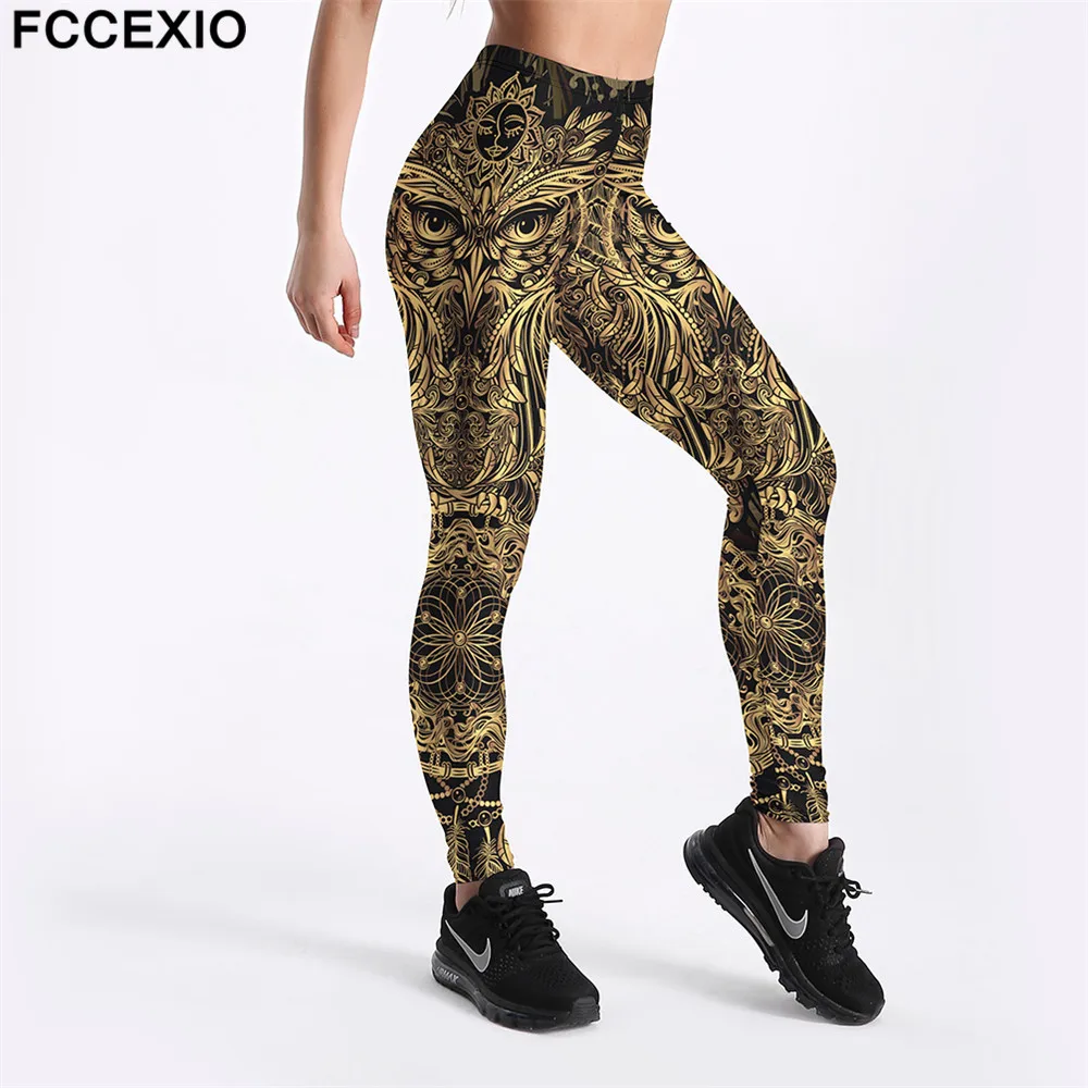 

FCCEXIO Women Leggings 2019 New Workout Leggin Long Pants High Waist Skinny Owl Printed Leggings Fitness Leggings 3D Trousers