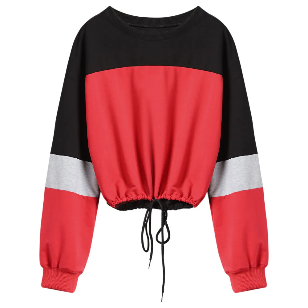 ZAN.STYLE Round Collar Color Blocking Tie Women Pullover