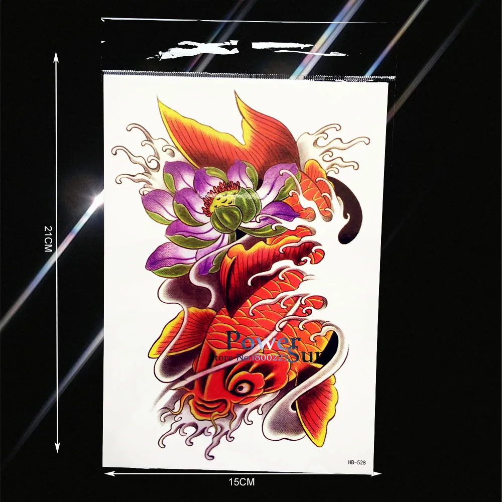 

3D Carp Fish Temporary Disposable Tattoo healthy non-toxic Designs Fake Waterproof Henna Tattoo Sticker PHB-528 Large Arm Tatoos