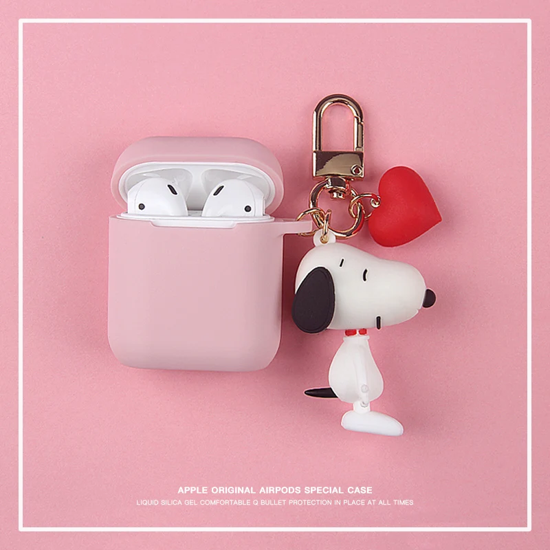 

Cute Cartoon Charlie Brown Sesame Street Dog Keychain silicone Wireless Earphone Charging case for AirPods 1 2 Bluetooth