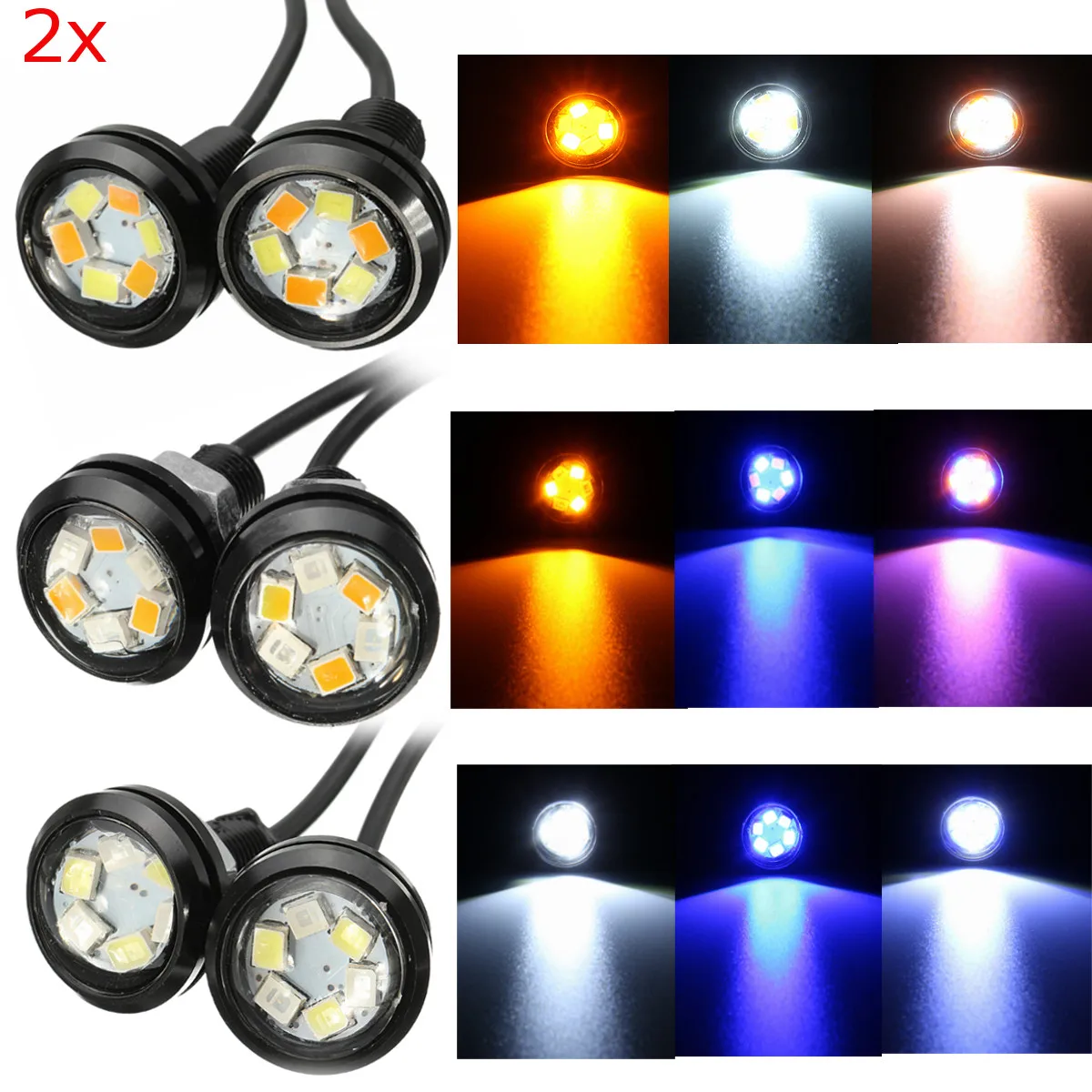 

2Pcs Car Motorcycle Hawkeye LED Lights Dual Color Eagle Eye LED Daytime Running DRL Backup Light
