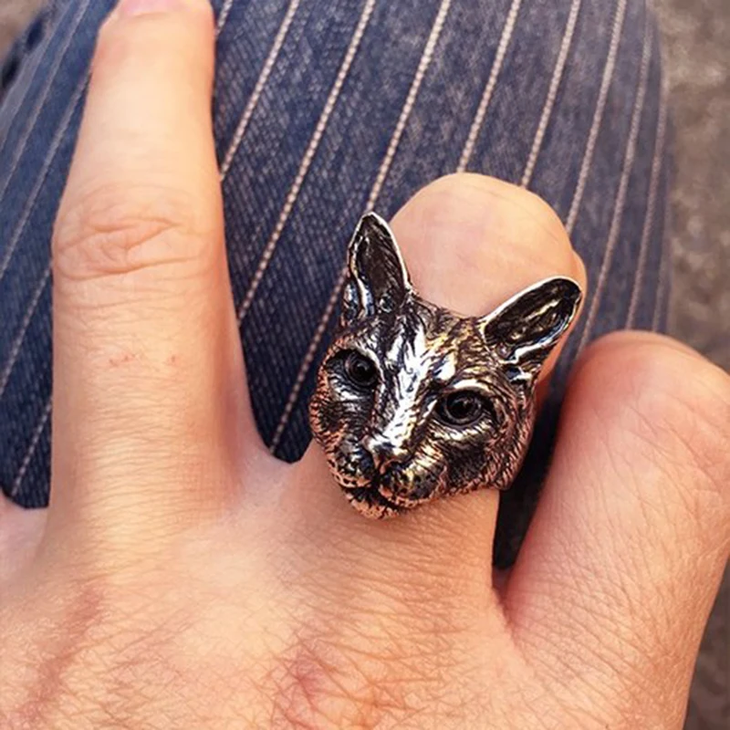 Новое Трендовое персонализированное регулируемое кольцо с большой головой кошки посеребренное мужское модное кольцо с кошечкой