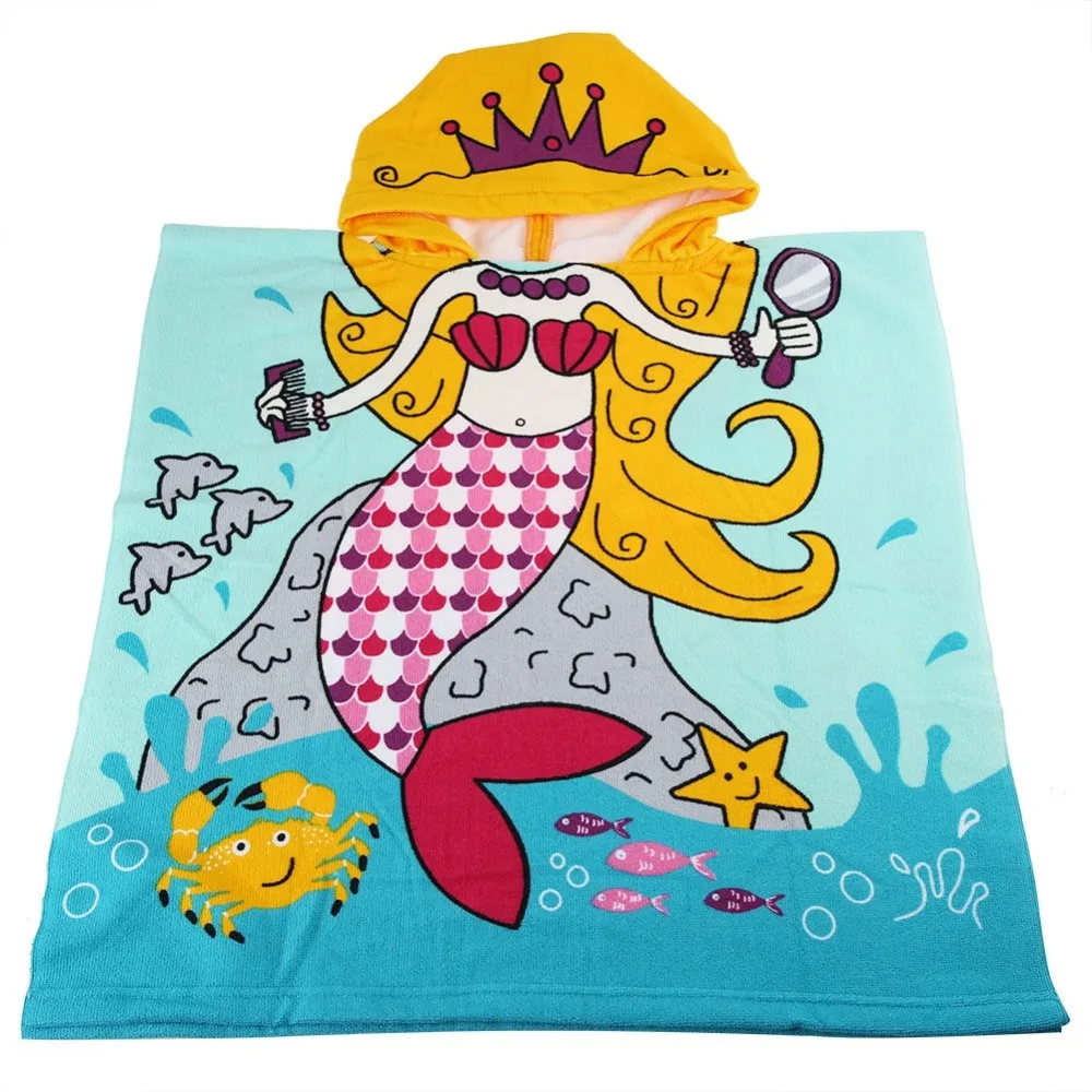 Children Towel Cute Cartoon Mermaid Cape Cloak Baby Girls Kids Swimming