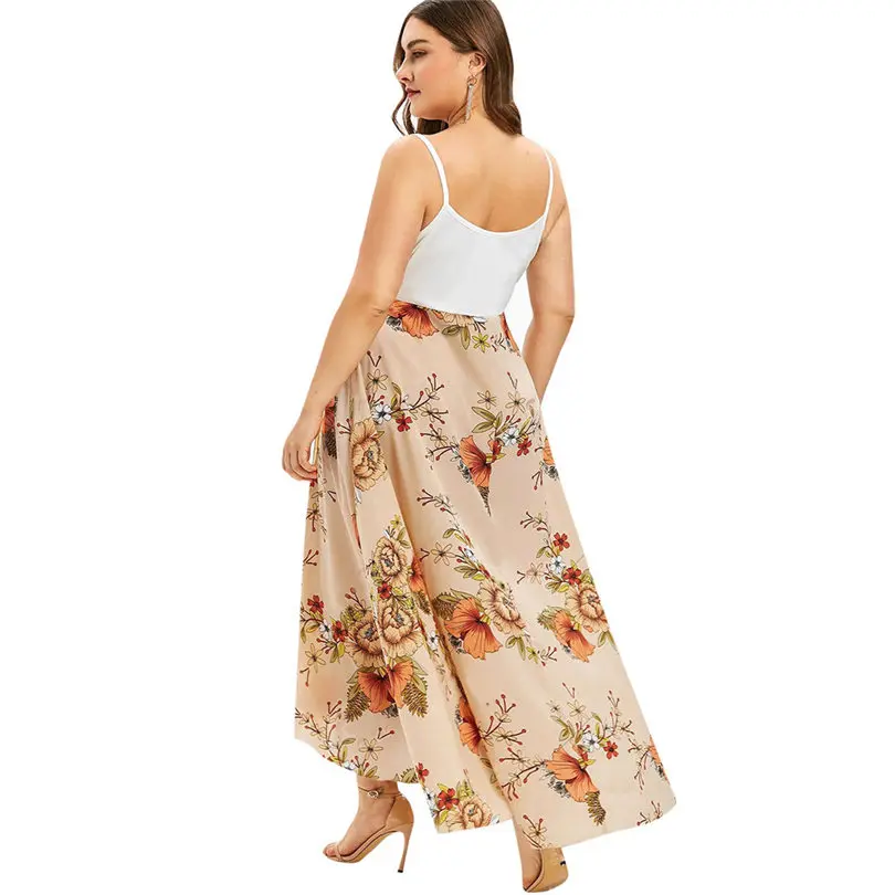 New Women Summer Plus Size V-neck Casual Bohemia Print  Sling Backless Swing Dress Holiday Fashion Party Dress Vestidos #4A30 (8)