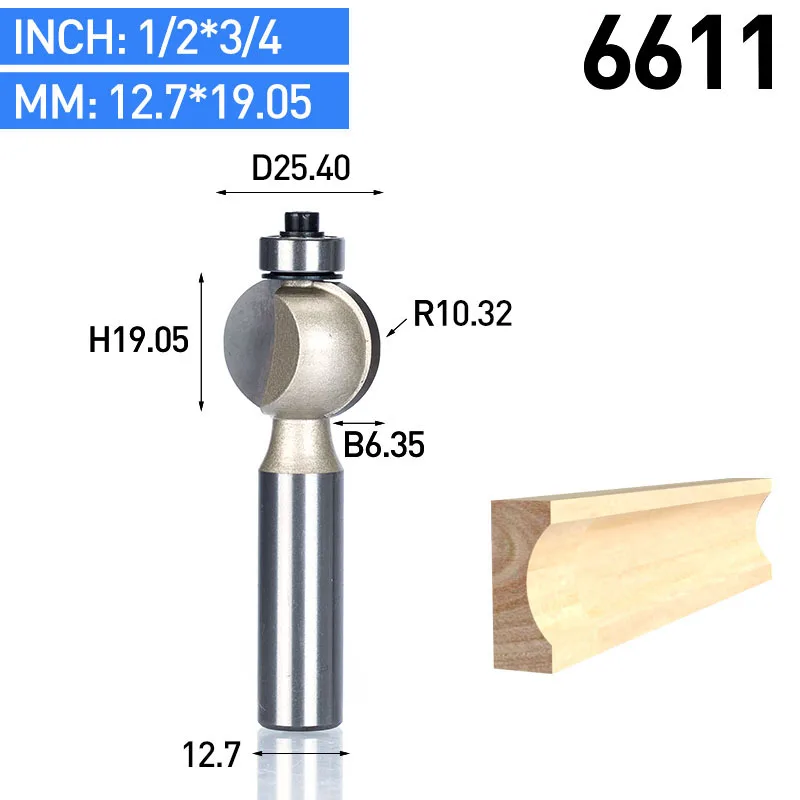 HUHAO 1 шт хвостовик 1/" 1/4" Круглый Резной бит ЧПУ Биты деревообрабатывающие круглые дуговые 3D гравировальные биты с накаткой кусачки для ногтей по дереву - Длина режущей кромки: 6611