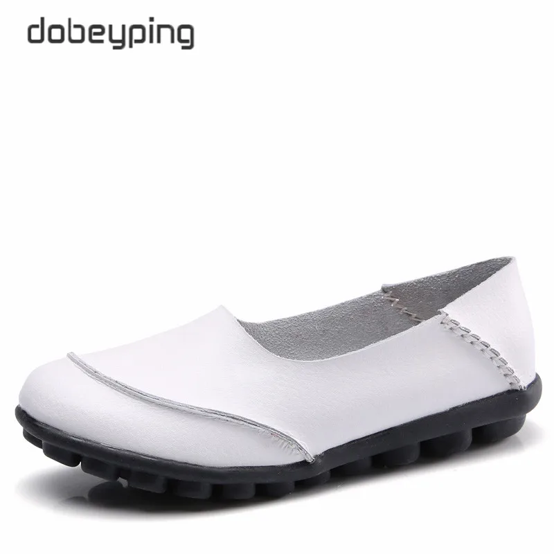 Vente Dobeyping 2018 New Casual Femmes Chaussures Doux En Cuir Véritable Femme Appartements Solide Femelle Mocassins Slip Sur Mère Chaussures Plus taille 35 44