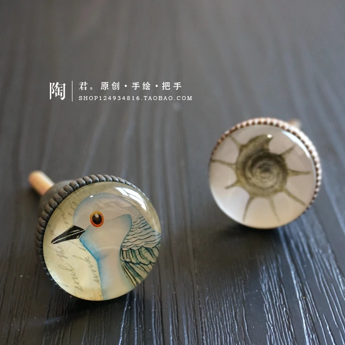 Cabinet Drawer Handle Bird American Retro Modern Simple Wardrobe Kitchen Handle and Knobs Single Hole Zinc Alloy and Glass