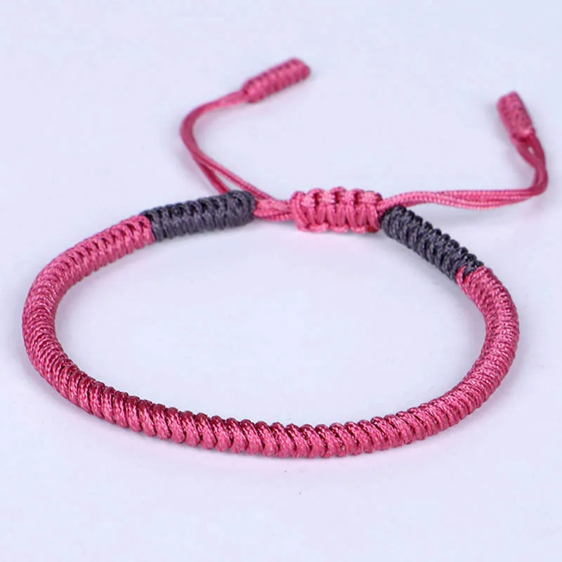 DIEZI, 4 цвета, этнический тибетский буддийский плетеный браслет, Узелок, счастливая веревка, молитвенные браслеты для мужчин и женщин, плетеный браслет ручной работы - Окраска металла: rose red grey