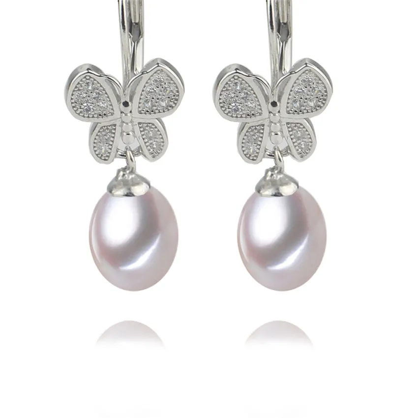

SNH AAA 8-9mm drop sterling silver natural freshwater pearl earrings genuine cultured AAA drop pearl jewelry earrings for women