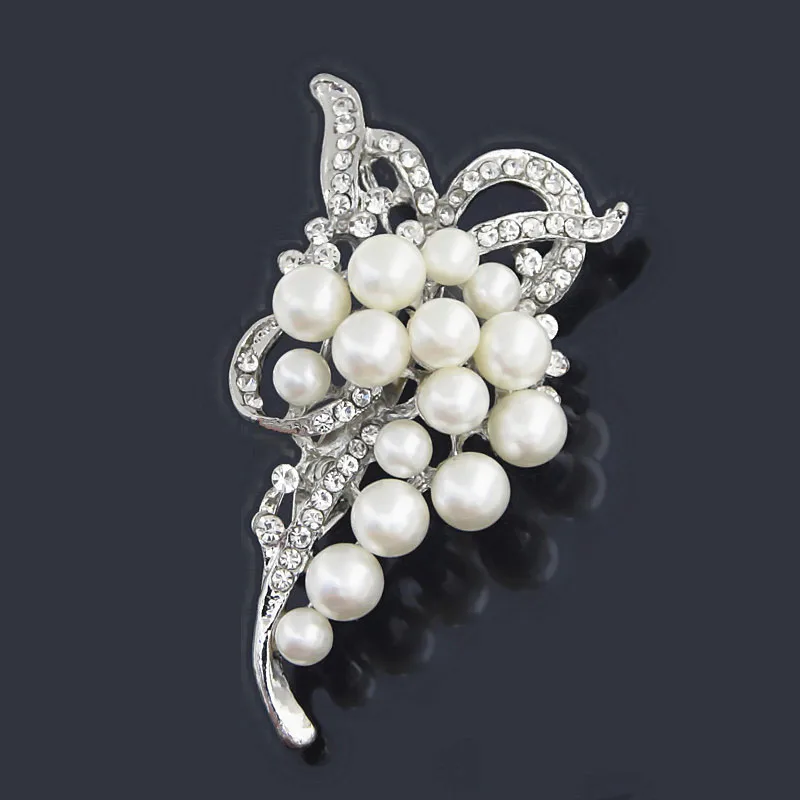 

6PCS/LOT Fashion Silver Plated Pearl Flower Brooch Wedding Bouquet Pins Brooches