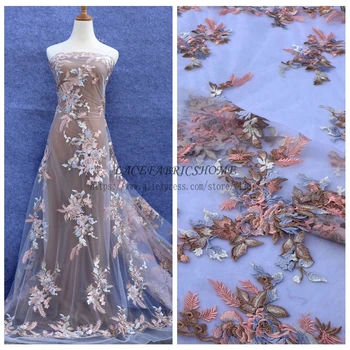 

New Mixed colours metallic polyester embroidered on tulle mesh lace fabric wedding/evening dress lace fabric 51'' width 1 yard
