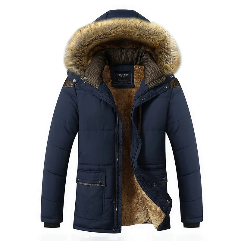 Зимняя мужская куртка, брендовая одежда, модные повседневные тонкие толстые теплые мужские пальто, парки с капюшоном, длинные пальто, мужская одежда M-5XL - Цвет: Navy(zangqing)
