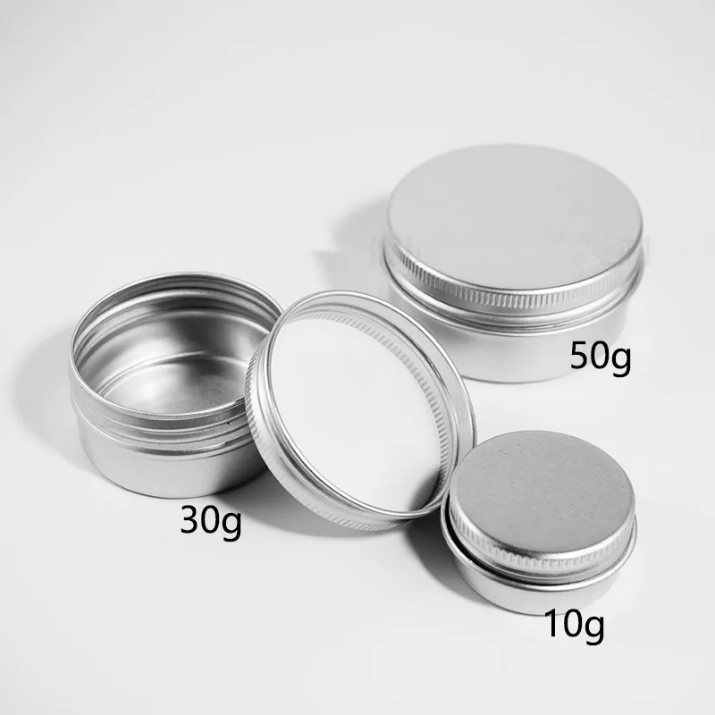 5g 10g 15g 20g 30g البسيطة عينة عبوة كريم ألومنيوم وعاء مسمار البولندية الوجه تمييز مسحوق فارغة معدنية التجميل حاويات 50 قطعة