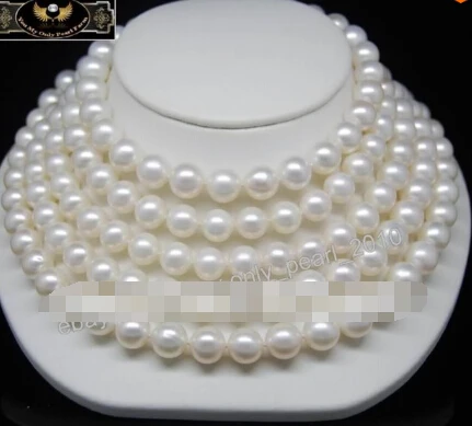 yan 1555 Nobler 9-10mm AAA+ white pearls necklaces 80&quotLong | Украшения и аксессуары
