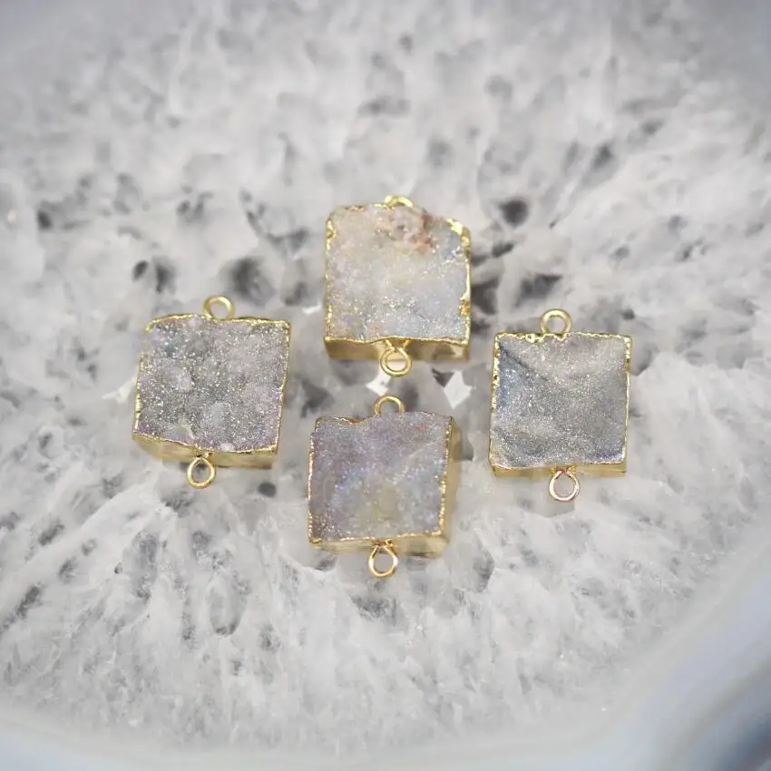 Druzy Connector Jewelry Natural Achate Druzy Drusy Stone Gold Double