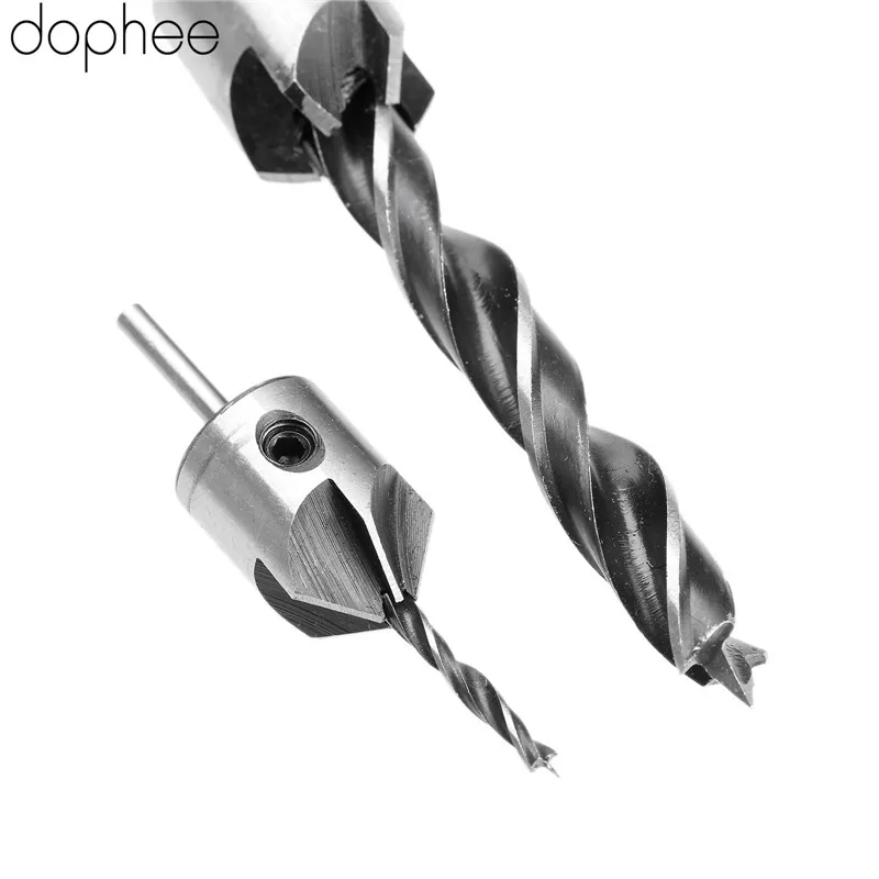 dophee Drilling Accessory HSS 5 Flute Countersink Drill Bit Set Reamer Woodworking Chamfer Power Tools High Carbon 3-10MM 7PCS