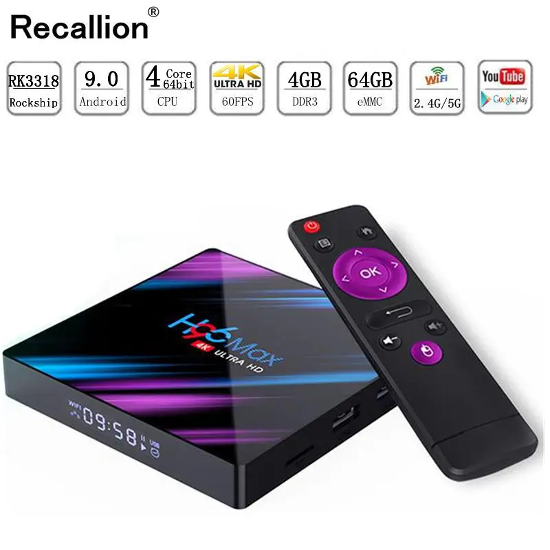 

H96 MAX Smart TV Box Android 9.0 4GB Ram 32GB/64GB Rom Rockchip RK3318 4K USB3.0 H.265 Google Play IP TV Set Top Box PK tx3 mini