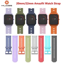 Mijobs 22mm 20mm Silicone Strap for Correa Xiaomi Huami Amazfit Bip Pace Smart Watch Accessories Wrist Bracelet TPU Wristbands mijobs 20mm silicone wrist strap protective case cover plastic pc shell for huami xiaomi amazfit bip bit pace lite smart watch