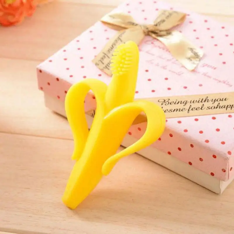 Baby Silicone Training Toothbrush Banana Shape Safe Toddle Teether Chew Toys Teething Ring Gift For Infant Baby Chewing