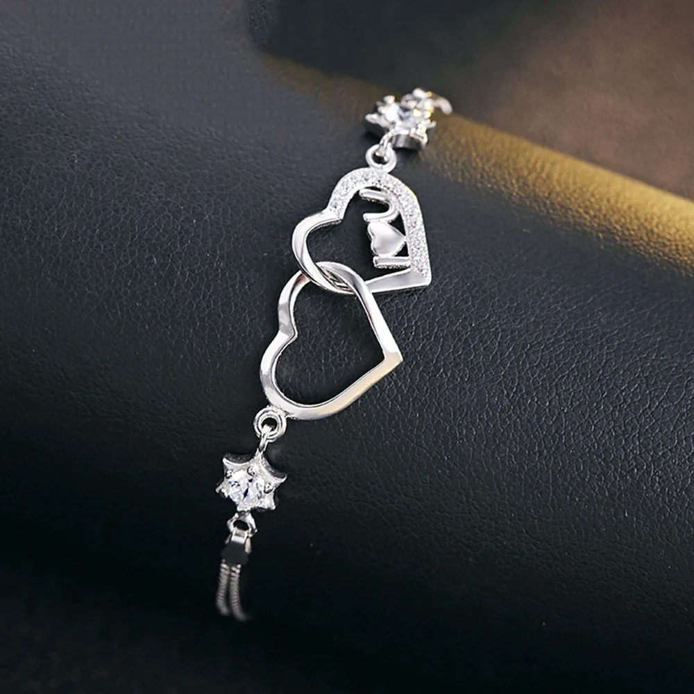 

Authentic 925 Sterling Silver Bracelet Heart Love Star Box Chain Bracelets Bangles For Women Wedding Party Jewelry Gift