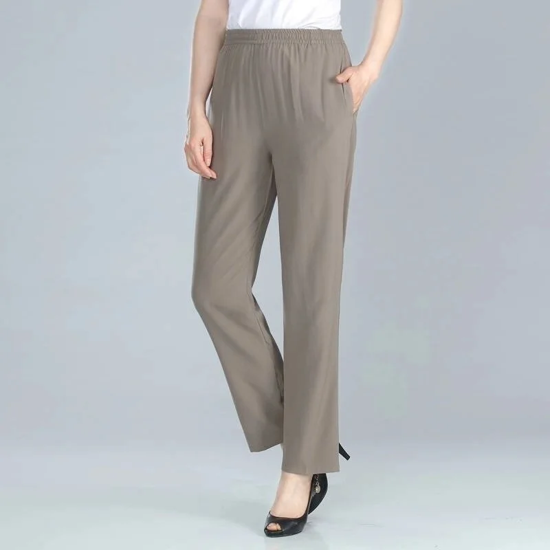 

Middle Aged Women High Waist Pants 2019 Summer Solid Color Casual Loose Straight Pants Plus Size Trousers Pantalon Femme