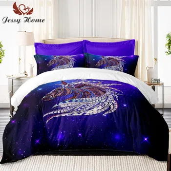 

Horse Pattern Bed Decor Galaxy Series Bedding Set Duvet Cover Set Coverlet with Pillow Covers White