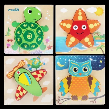 Wood animal traffic hand grabbing Jigsaw Puzzle Children shape cognition puzzle baby early education puzzle toy