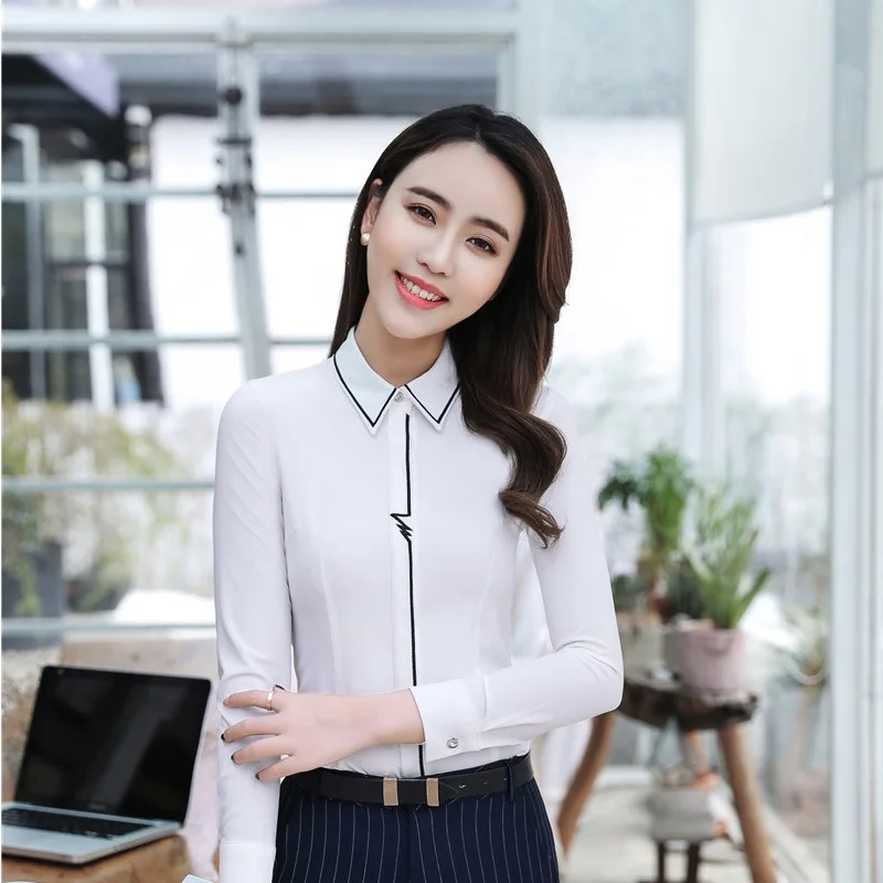 Long Sleeve Uniform Styles Elegant Blouses & Shirts For Women Business ...